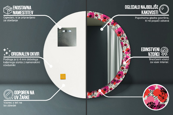 Ružové maky Okrúhle dekoračné zrkadlo