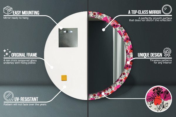 Ružové maky Okrúhle dekoračné zrkadlo