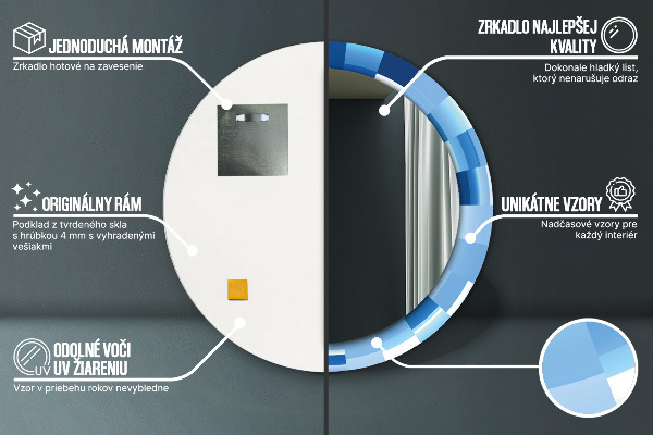 Modrý abstrakt Okrúhle dekoračné zrkadlo