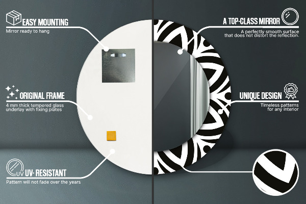 Čierna geometrická ozdoba Okrúhle dekoračné zrkadlo