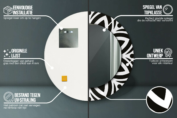 Čierna geometrická ozdoba Okrúhle dekoračné zrkadlo