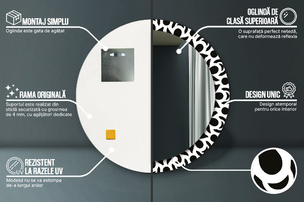 Čierna geometrická ozdoba Okrúhle dekoračné zrkadlo