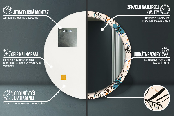 Kvety so vzorom džungle Okrúhle dekoračné zrkadlo