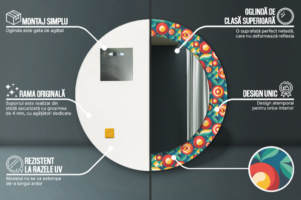 Geometrické ovocie a listy Okrúhle dekoračné zrkadlo