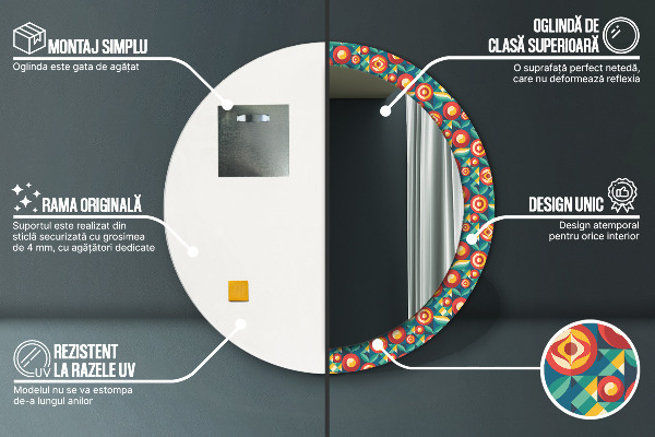 Geometrické ovocie a listy Okrúhle dekoračné zrkadlo