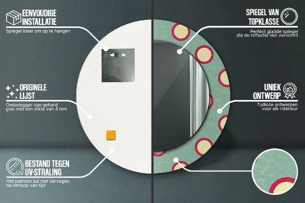 Bodky Okrúhle dekoračné zrkadlo na stenu