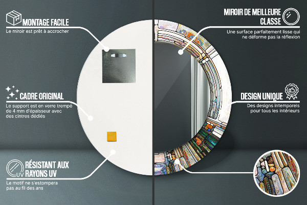 Abstraktné okno z farebného skla Okrúhle dekoračné zrkadlo na stenu