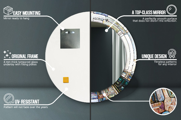 Abstraktné okno z farebného skla Okrúhle dekoračné zrkadlo na stenu