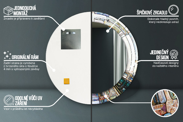 Abstraktné okno z farebného skla Okrúhle dekoračné zrkadlo na stenu