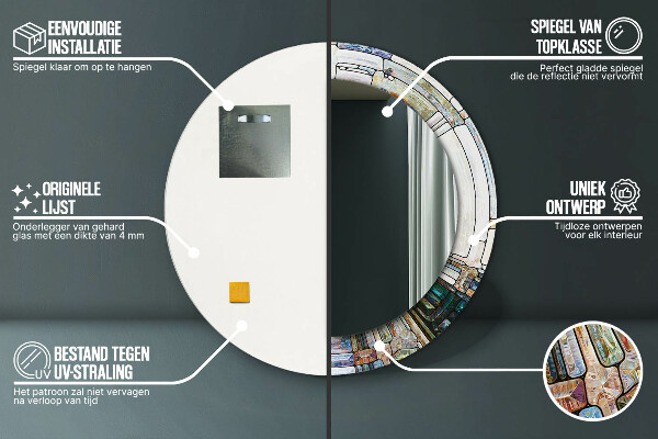 Abstraktné okno z farebného skla Okrúhle dekoračné zrkadlo na stenu