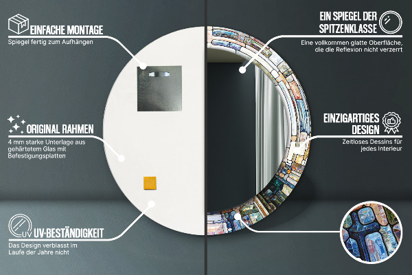 Abstraktné okno z farebného skla Okrúhle dekoračné zrkadlo na stenu