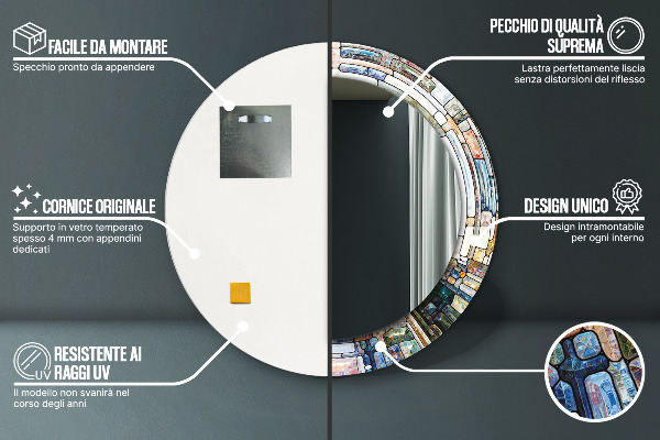 Abstraktné okno z farebného skla Okrúhle dekoračné zrkadlo na stenu