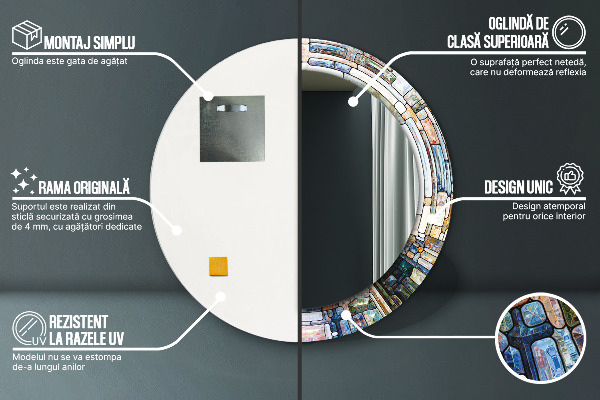 Abstraktné okno z farebného skla Okrúhle dekoračné zrkadlo na stenu