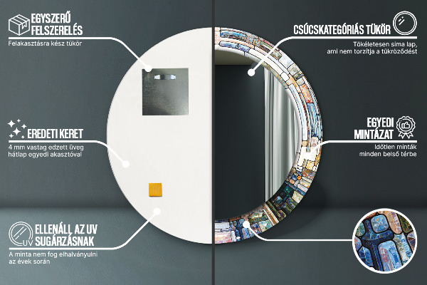 Abstraktné okno z farebného skla Okrúhle dekoračné zrkadlo na stenu