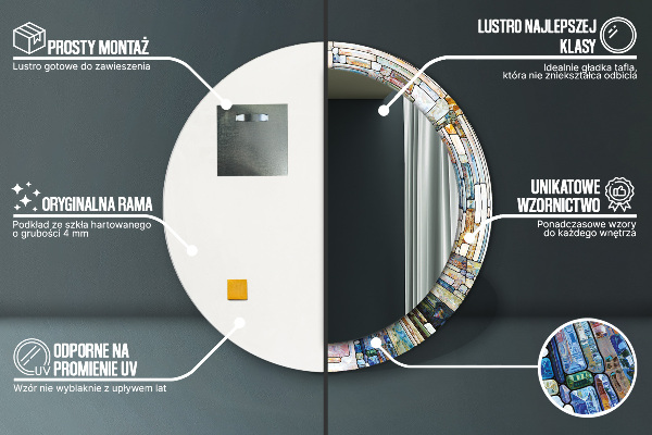 Abstraktné okno z farebného skla Okrúhle dekoračné zrkadlo na stenu