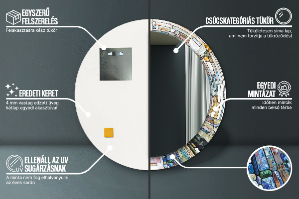 Abstraktné okno z farebného skla Okrúhle dekoračné zrkadlo na stenu