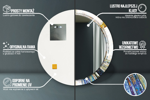 Abstraktné okno z farebného skla Okrúhle dekoračné zrkadlo na stenu