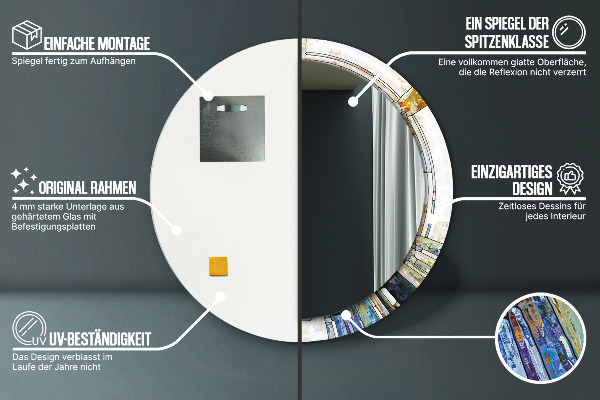 Abstraktné okno z farebného skla Okrúhle dekoračné zrkadlo na stenu