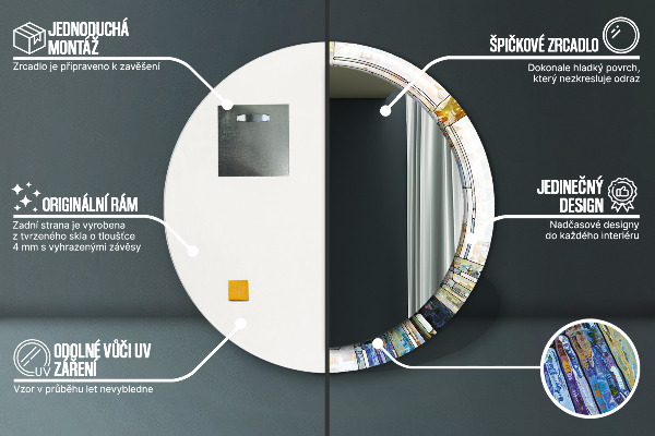 Abstraktné okno z farebného skla Okrúhle dekoračné zrkadlo na stenu