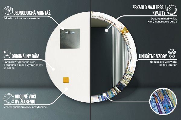Abstraktné okno z farebného skla Okrúhle dekoračné zrkadlo na stenu
