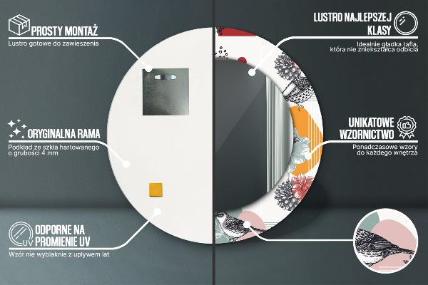 Abstrakcia s vtákmi Okrúhle dekoračné zrkadlo