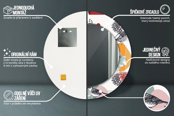 Abstrakcia s vtákmi Okrúhle dekoračné zrkadlo
