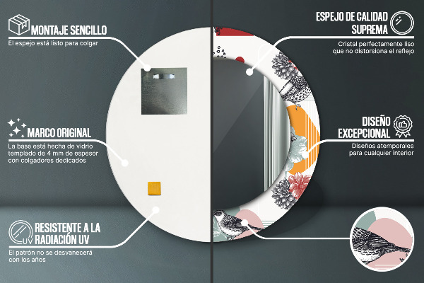 Abstrakcia s vtákmi Okrúhle dekoračné zrkadlo