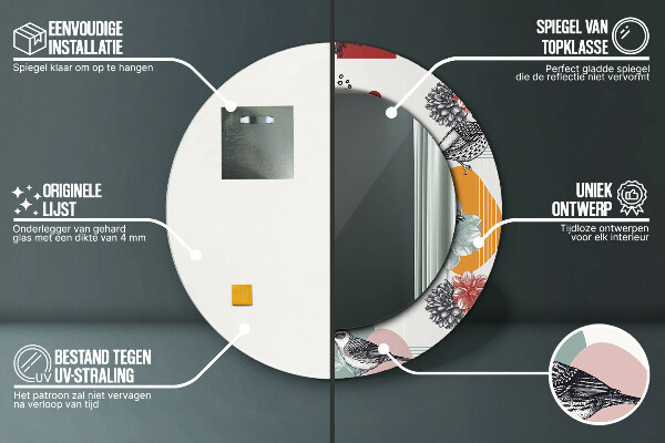 Abstrakcia s vtákmi Okrúhle dekoračné zrkadlo