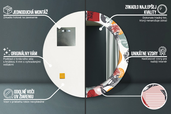 Abstrakcia s vtákmi Okrúhle dekoračné zrkadlo