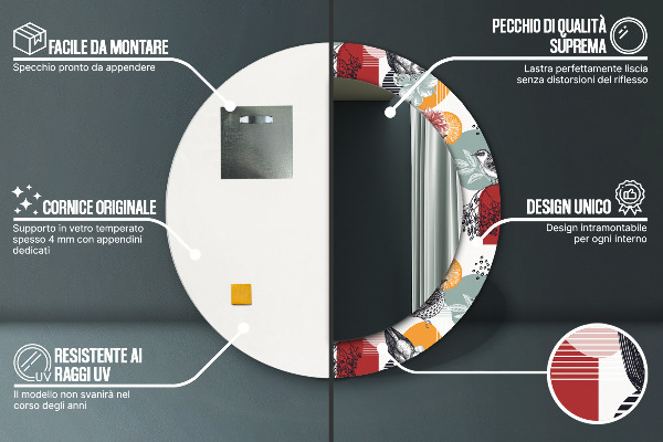 Abstrakcia s vtákmi Okrúhle dekoračné zrkadlo