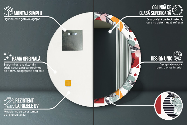 Abstrakcia s vtákmi Okrúhle dekoračné zrkadlo