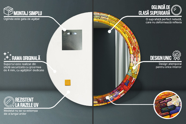 Farebné okno z farebného skla Okrúhle zrkadlo s motívom
