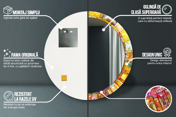 Farebné okno z farebného skla Okrúhle zrkadlo s motívom