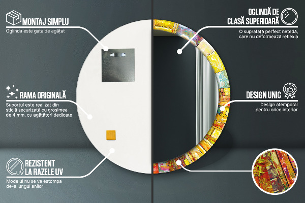 Farebné okno z farebného skla Okrúhle zrkadlo s motívom
