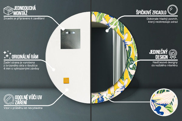 Modré a žlté orchidey Okrúhle zrkadlo s motívom