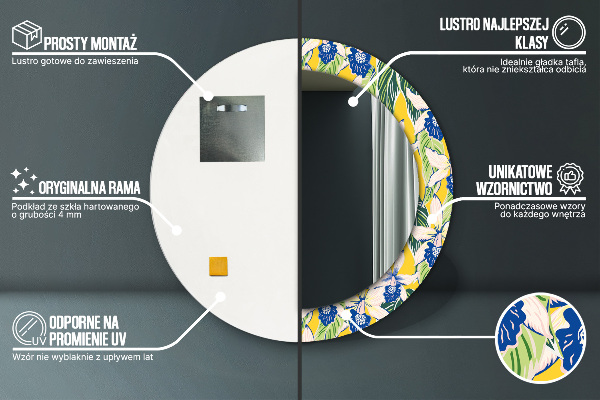 Modré a žlté orchidey Okrúhle zrkadlo s motívom