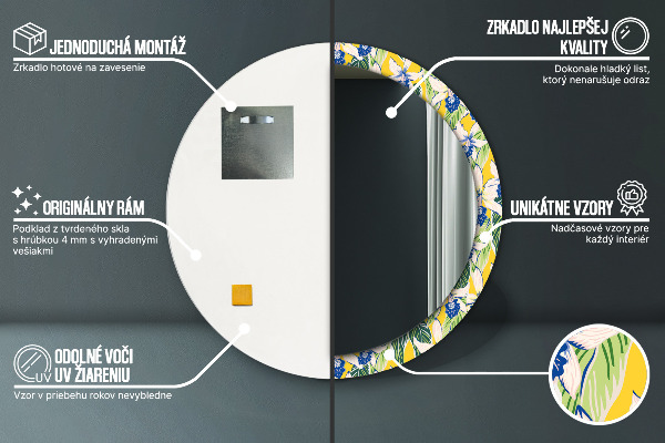 Modré a žlté orchidey Okrúhle zrkadlo s motívom