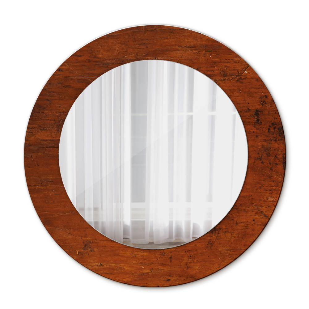 Prírodné drevo Okrúhle zrkadlo s motívom