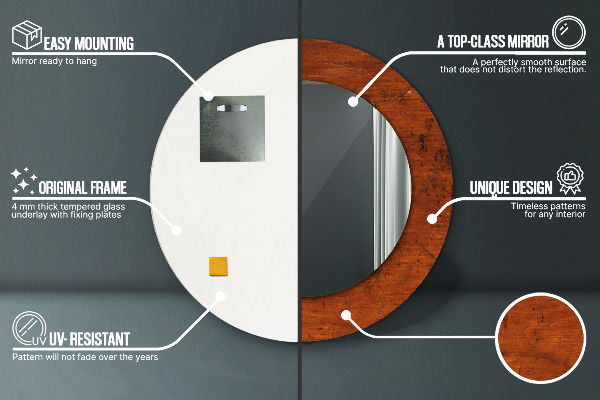 Prírodné drevo Okrúhle zrkadlo s motívom