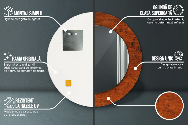 Prírodné drevo Okrúhle zrkadlo s motívom