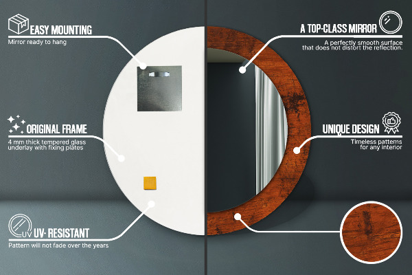 Prírodné drevo Okrúhle zrkadlo s motívom