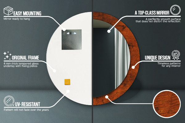 Prírodné drevo Okrúhle zrkadlo s motívom