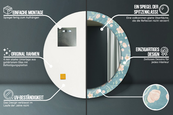 Kvetinový vzor Okrúhle zrkadlo s motívom