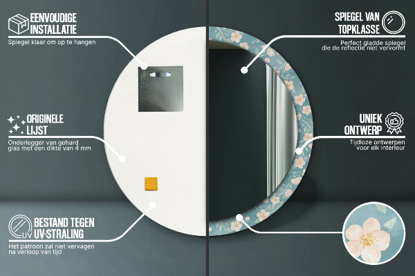 Kvetinový vzor Okrúhle zrkadlo s motívom