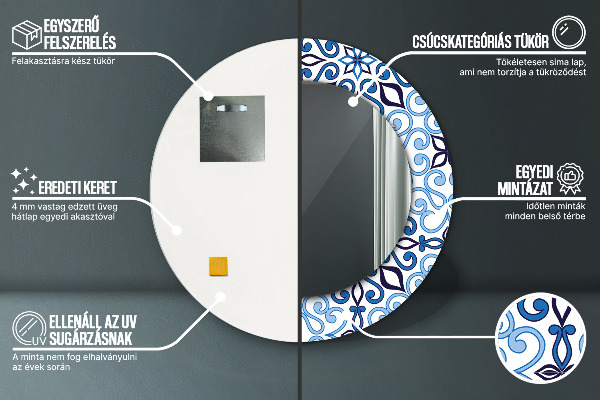 Modrý arabský vzor Okrúhle dekoračné zrkadlo