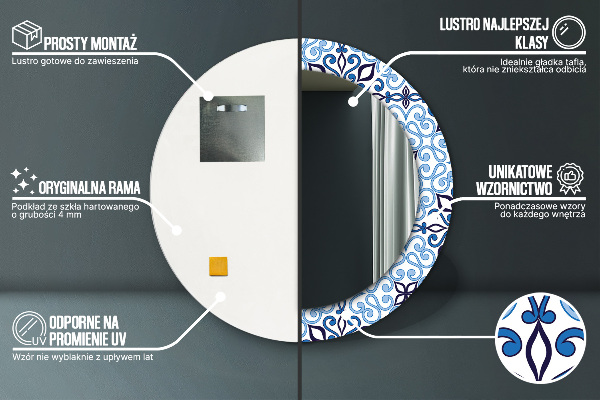 Modrý arabský vzor Okrúhle dekoračné zrkadlo