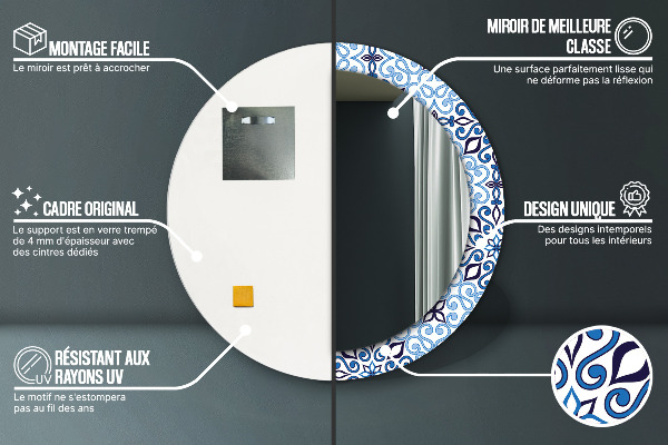 Modrý arabský vzor Okrúhle dekoračné zrkadlo