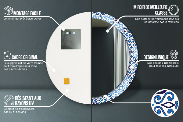 Modrý arabský vzor Okrúhle dekoračné zrkadlo