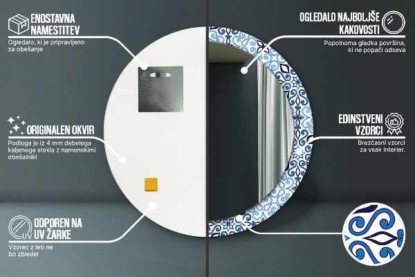 Modrý arabský vzor Okrúhle dekoračné zrkadlo