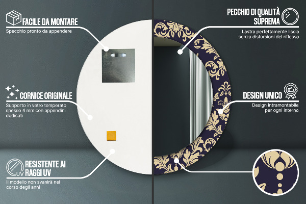 Kvetinový vzor Okrúhle dekoračné zrkadlo